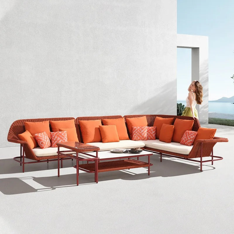 Outdoor leisure rattan sofa courtyard hotel balcony villa open-air leisure rattan chair coffee table sofa