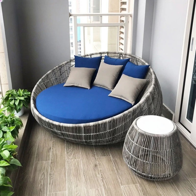 Outdoor sofa courtyard terrace leisure large round bed hotel open-air rattan bed outdoor garden sun room