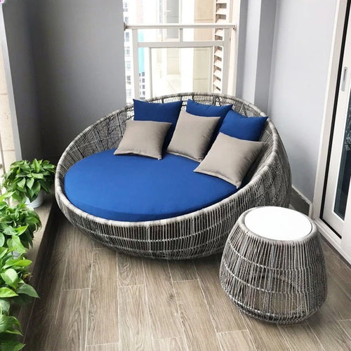 Outdoor sofa courtyard terrace leisure large round bed hotel open-air rattan bed outdoor garden sun room