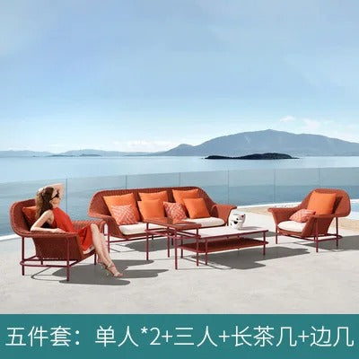 Outdoor leisure rattan sofa courtyard hotel balcony villa open-air leisure rattan chair coffee table sofa