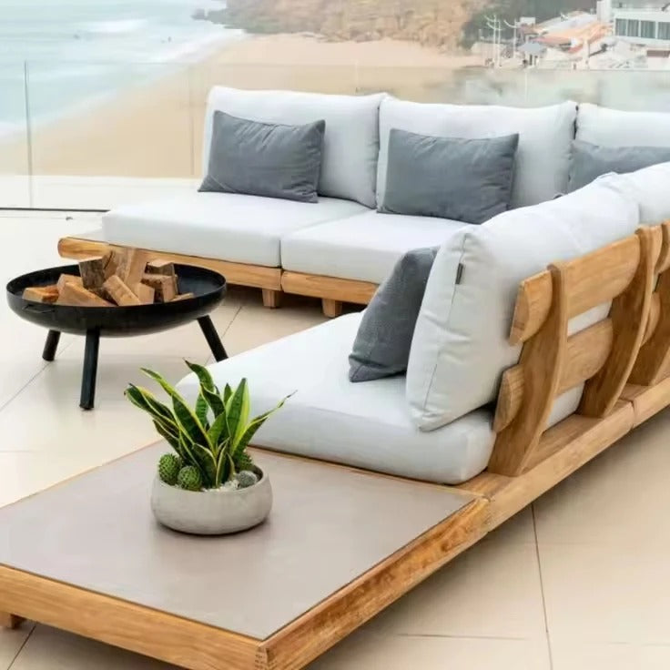 Luxury Modern Outdoor Modular Sectional Garden Teak Sofa for Living Room or Hotel-Elegant Wood Outdoor