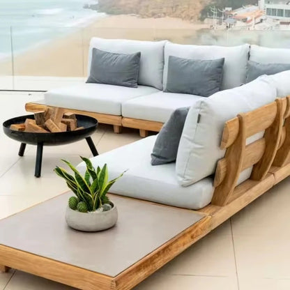 Luxury Modern Outdoor Modular Sectional Garden Teak Sofa for Living Room or Hotel-Elegant Wood Outdoor