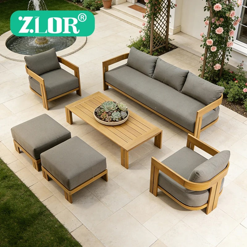 Luxury Teak Outdoor Garden Sofa Set One Seat Modern Durable Waterproof Rust Proof Washable Farmhouse Apartment Villa Hotel
