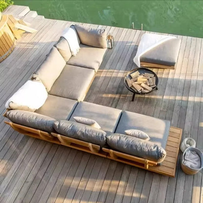 Luxury Modern Outdoor Modular Sectional Garden Teak Sofa for Living Room or Hotel-Elegant Wood Outdoor