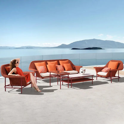 Outdoor leisure rattan sofa courtyard hotel balcony villa open-air leisure rattan chair coffee table sofa