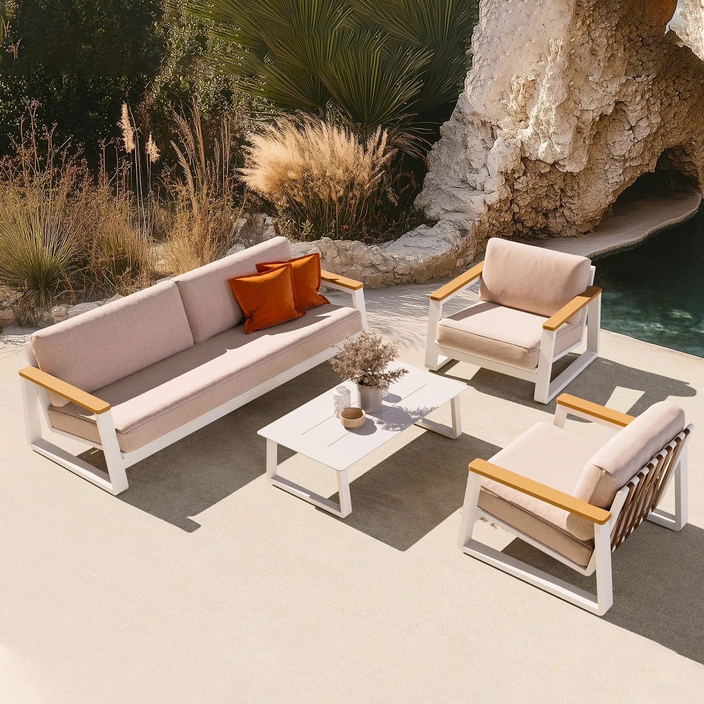 Outdoor Sofa Tea Table Combination Courtyard Garden Hotel Outdoor Leisure Outdoor Aluminum Alloy Furniture