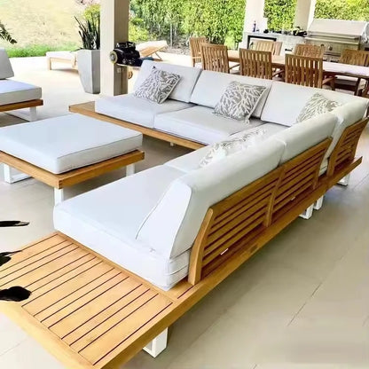 Luxury Modern Outdoor Modular Sectional Garden Teak Sofa for Living Room or Hotel-Elegant Wood Outdoor