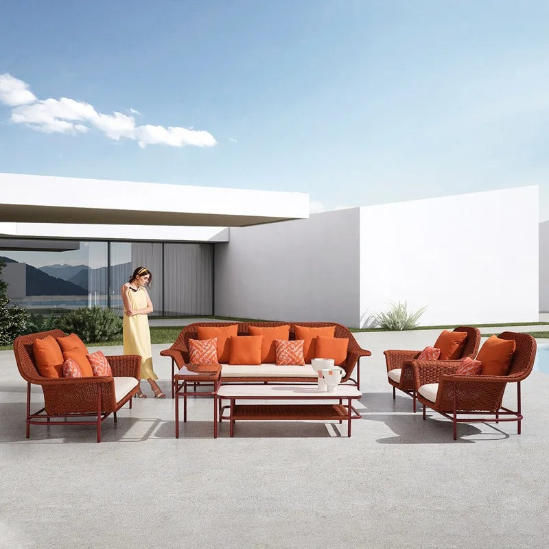 Outdoor leisure rattan sofa courtyard hotel balcony villa open-air leisure rattan chair coffee table sofa