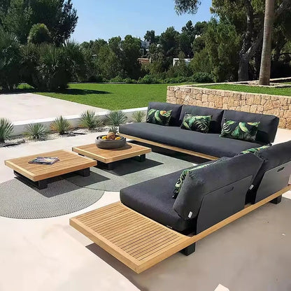 Luxury Modern Outdoor Modular Sectional Garden Teak Sofa for Living Room or Hotel-Elegant Wood Outdoor