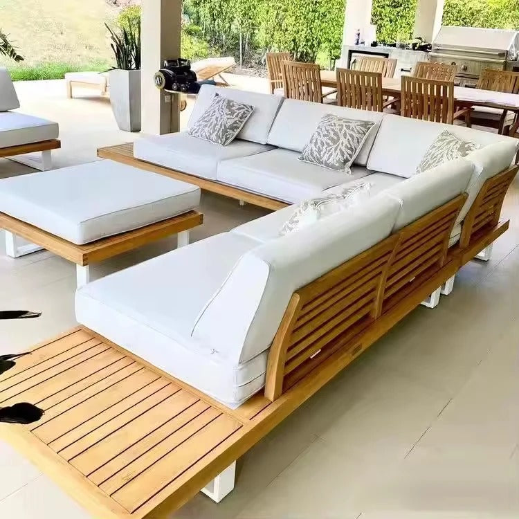 Luxury Modern Outdoor Modular Sectional Garden Teak Sofa for Living Room or Hotel-Elegant Wood Outdoor