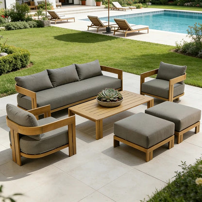 Luxury Teak Outdoor Garden Sofa Set One Seat Modern Durable Waterproof Rust Proof Washable Farmhouse Apartment Villa Hotel