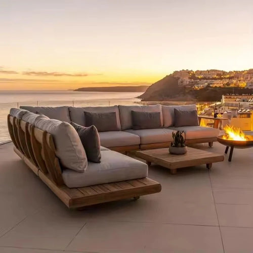 Luxury Modern Outdoor Modular Sectional Garden Teak Sofa for Living Room or Hotel-Elegant Wood Outdoor