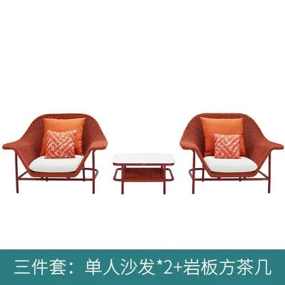 Outdoor leisure rattan sofa courtyard hotel balcony villa open-air leisure rattan chair coffee table sofa